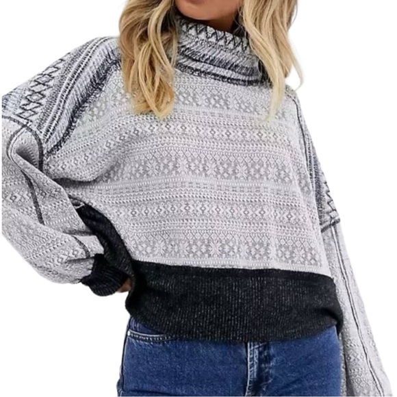 Free People Gray Oversized At The Lodge Turtleneck Sweater size Large - Picture 1 of 14
